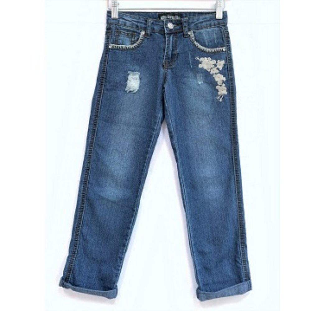 Karma Blue distressed girls jeans